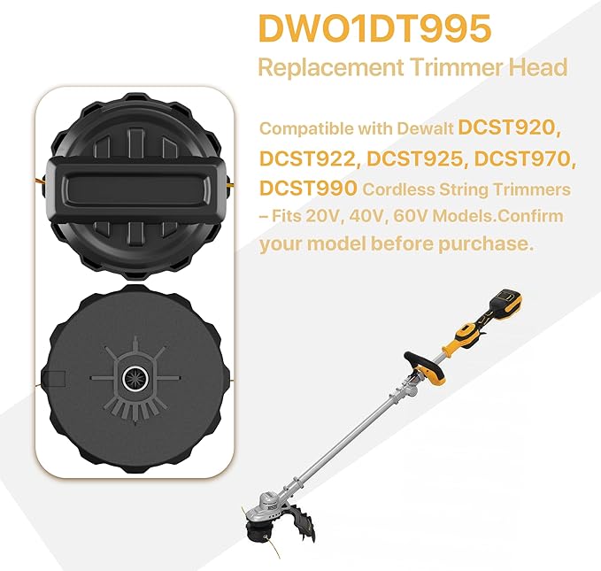 LBB-Parts DWO1DT995 String Trimmer Head Replacement for DEWALT DCST922, DCST925, DCST970, DCST920, DCST990 – 1 Trimmer Head and 2 Trimmer Lines