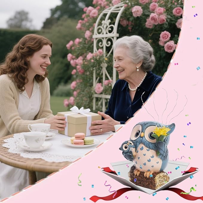 Solar Garden Statues Outdoor Decor, Fairy Owl Statue Garden Decor, Resin Yard Decorations Outdoor for Patio, Porch, Balcony, Lawn Ornaments, House Warming Birthday Gifts for Mom Women Grandma