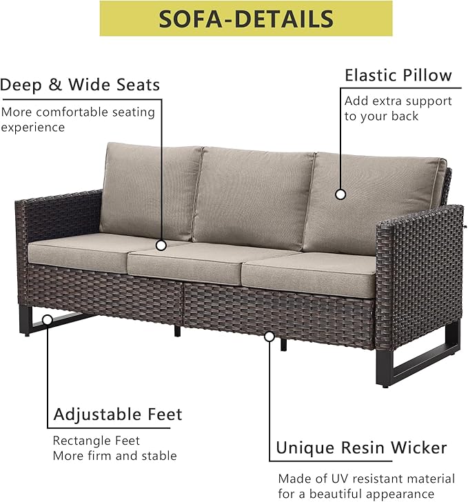 HUMMUH 5 Piece Patio Furniture Set with Fire Pit Table 41in 55,000 BTU,Wicker Outdoor Conversation Sets - Outdoor Swivel Rocker Chairs Patio Sofa for Porch,Garden,Backyard
