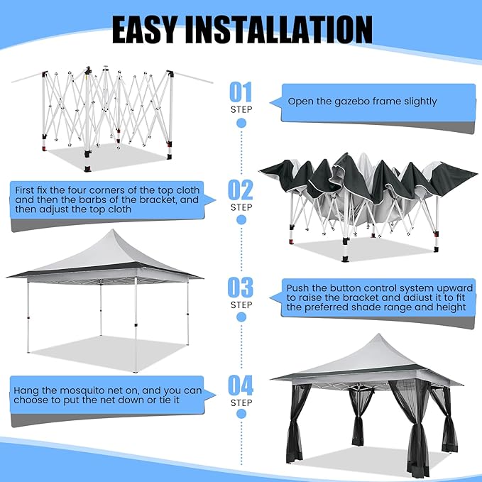 COBIZI 12x12 Pop up Canopy Gazebo on Clearance, Outdoor Canopy Tent with Mosquito Netting & Waterproof Roof Tent carpas para Patio Portable Gazebo for Backyard, Gray