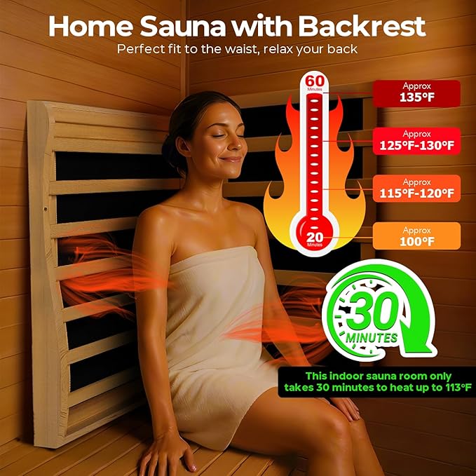 Far Infrared Sauna - 1 Person Infrared Sauna Red Light Therapy for Home, 850W 110V Canadian Hemlock Wood Saunas with Control Panel/Tempered Glass Door/Speakers, Mini Sauna Dry Room (Wood)
