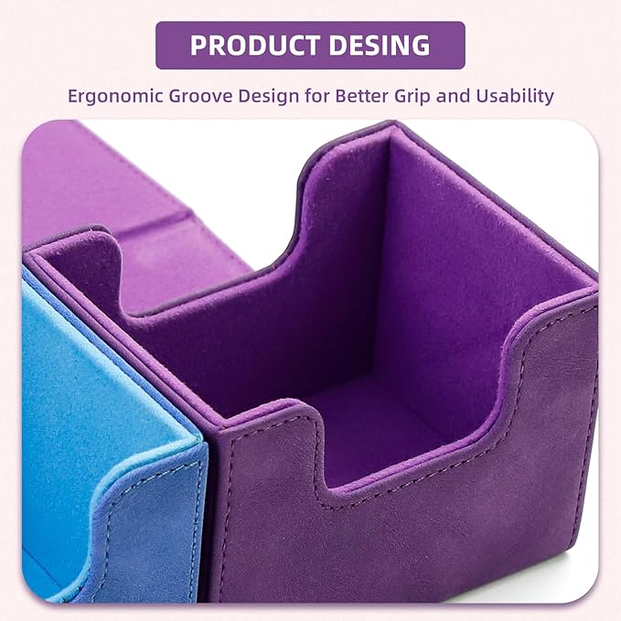 Magic Card Deck Box for MTG Single Deck Card Box fits 100+ TCG Sleeved Cards Soft Leather Card Box Top loading Card Boxes Magic Gift for MTG TCG CCG (Horizontal,Purple)