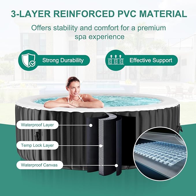 DoCred 4-6 Person Inflatable Hot Tub, 82" X 82" X 25" Round Blow up Portable Hot tub with 130 Bubble Jets, Large Outdoor Spa Bathtub Set Included Heater Pump, Insulated Cover and Filter