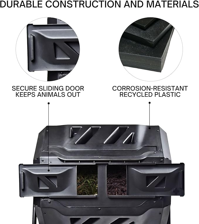 Dual Chamber Tumbling Composter 42 Gal (160L) Black Rotating Outdoor Compost Bin, Double Chamber Rotary Composter, Recycled Plastic with Steel Frame for Backyard and Vegetable Garden