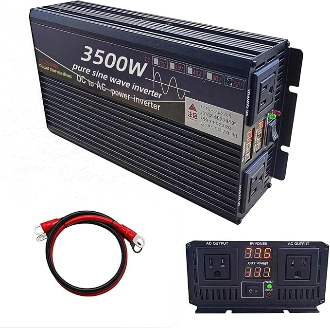 3500 Watt Power Inverter 12V DC to 110V AC Converter, RV Inverter, LED Display with 2 AC Outlets Dual Fans Radiating, for RV, Camp and Home, Electric Tool Pure Sine Wave Inverter (110V, 3500W 12V)