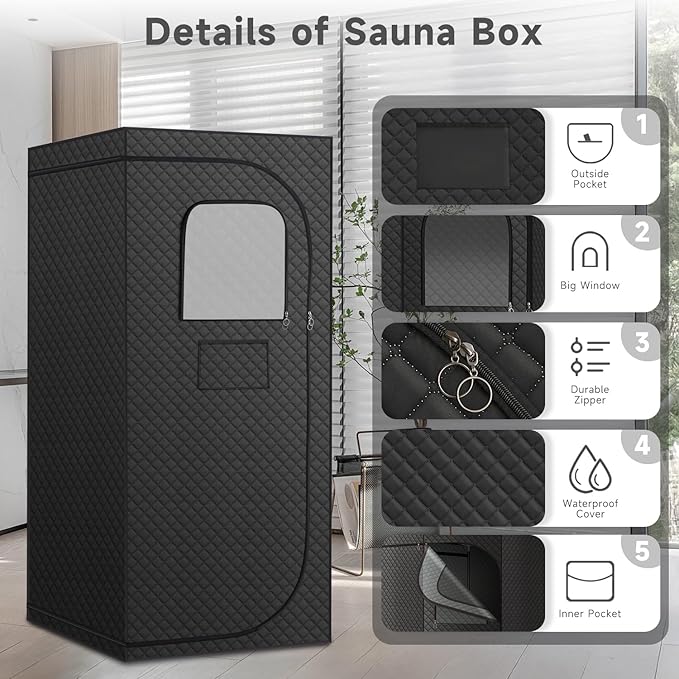 Far Infrared Sauna Box with Red Light Therapy, Portable Dry Sauna for Relaxation, Detoxification, Carbon Crystal Heating,9 Levels, Full Size 5.9ft×2.9ft×2.6ft