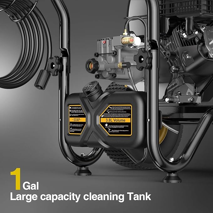 BLUBERY Gas Pressure Washer, 3600 PSI Pressure Washer，2.7 GPM Heavy Duty Power Washer, 30 feet Pressure Hose&Soap Tank,4-Stroke OHV 212cc Engine,Portable Industrial Style,Black