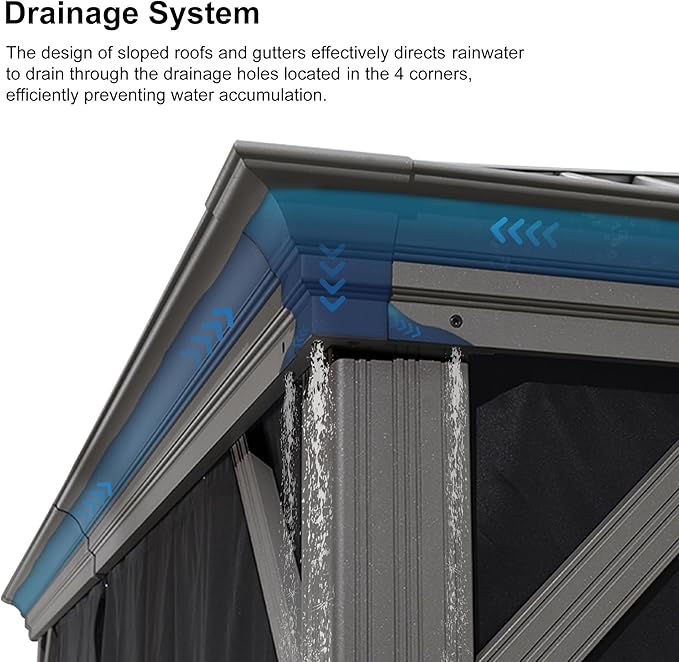 PURPLE LEAF 10' X 12' Outdoor Hardtop Gazebo with Galvanized Steel Double Roof Aluminum Frames Heavy Duty Permanent Pavilion Gazebo for Patio Deck Garden,Netting and Curtains Included, Light Grey