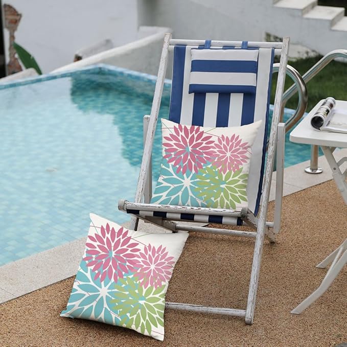 DFXSZ Outdoor Throw Pillow Covers 20x20 Inch Set of 2 Waterproof Spring Summer Geometric Elegant Pink Blue Green Outdoor Easter Pillow Covers for Patio Funiture Garden Couch 168B20