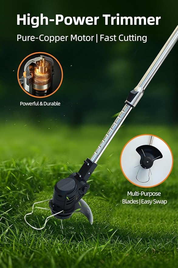 Cordless String Trimmer, Weed Wacker, Nylon Trimmer Head as Its Core Cutting Accessory, Telescopic Shaft and Foldable, 2 x Batteries, String Trimmer Cordless for Lawn, Garden and Yard, Black