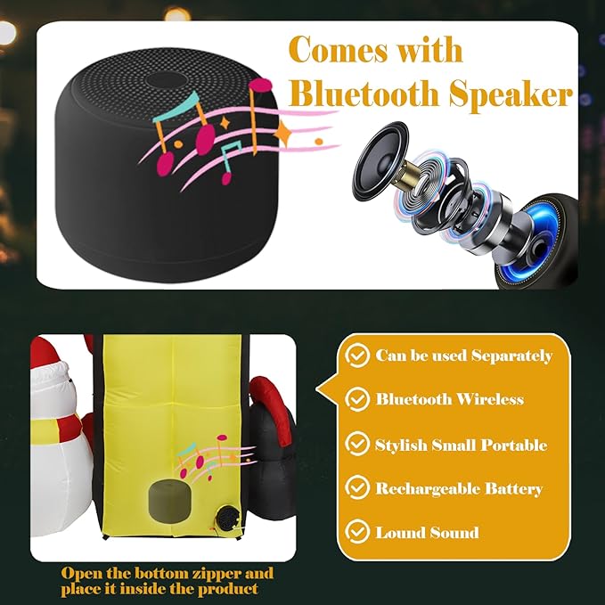 Bonus Bluetooth Speaker! 7FT H Christmas Inflatable Santa with Friends Reindeer& Penguin&Snowman Holding Concert, Animated Christmas Inflatable with Build-in LED Lights fo Christmas Decor