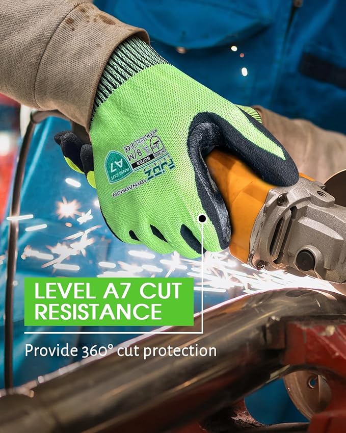A7 Cut Resistant Work Gloves, 3 Pairs Nitrile Coated Cutting Glove for Woodworking,Construction,Fishing,Metalwork
