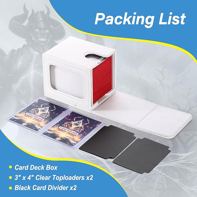 MTG Deck Box, Double Display Window MTG, Commander Deck Box Fits 120+ Single Sleeved Cards, PU Leather Magnetic Closure Card Box with 2 Dividers&2 Toploaders for TCG, CCG, White