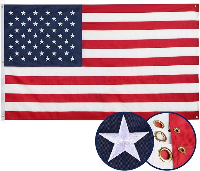 American Flag 6x10 Ft, Five Brass Grommets Multipurpose US Flag, Embroidered Stars, Sewn Stripes, Outdoor Heavy Duty Durable USA Flags, Hanging Indoor/Bedroom/Room/Wall American Flag