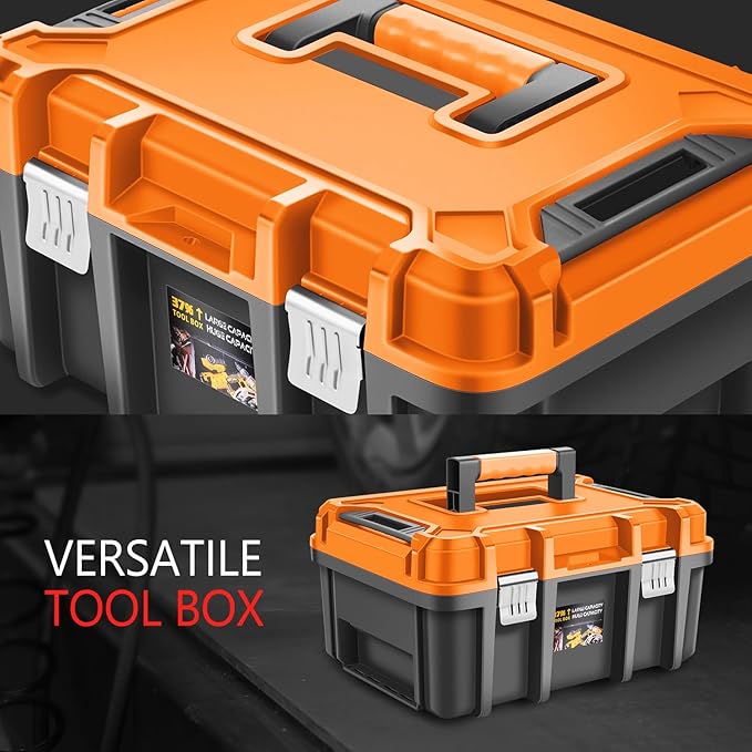 ‎DNA MOTORING 2pcs Tool Boxes Set - Lockable Organizer Storage Portable Toolbox with Removable Tray for Workshop Garage & Household, Large Capacity, TOOLS-00310-OG