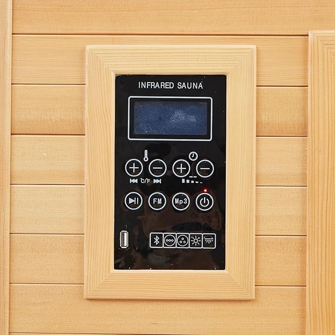1 or 2 Person Sauna, Low EMF 6 Heating Plate Infrared Physical Therapy Wooden Dry Steam Sauna with MP3 Auxiliary Connection, Dual Controls, Iron Shirt Wall Plate, Home Spa Day Use, Winter Gift