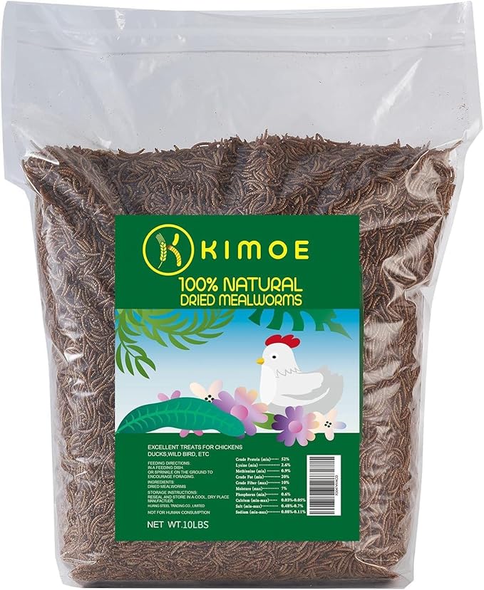 kimoe Bulk Dried Mealworms 10LB 100% Natural Non-GMO Dried Mealworms -High-Protein for Birds, Chicken，Ducks