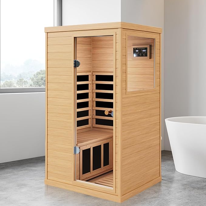 Saunas 909Mini Far Infrared Sauna, Indoor Dry Sauna (Hemlock Wood, 1 Person Mini Size Right Door)