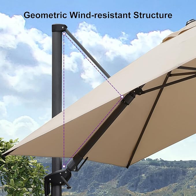 PURPLE LEAF 8.2' X 11.5' Left-right Tilting Patio Umbrella Outdoor Cantilever Swivel Rectangle Umbrella with Tilt Aluminum Offset Umbrella with 360-degree Rotation for Garden Deck Pool Patio Beige
