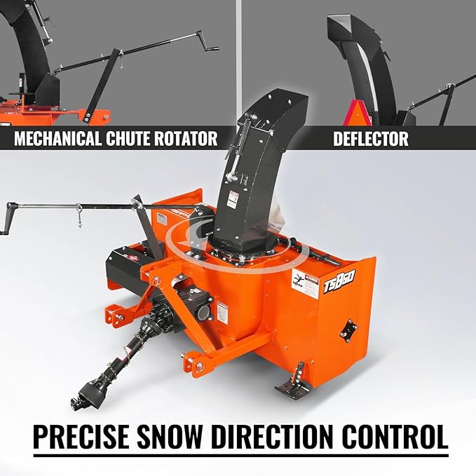 60" 3 Point PTO Snow Blower 24" Impeller Diameter 360° Snow Chute (PTO Shaft Included with Slip Clutch), 25-65 HP, Model TSB60T