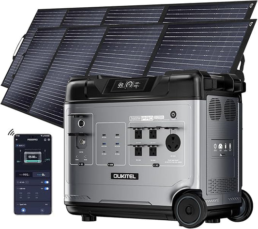 OUKITEL Solar Generator P5000 Pro, 5120Wh Portable power station with 2x400W Solar Panel, 3600W AC Outlets,1000W MPPT Large Capacity Solar Station for Emergency, Home Use, Power Outage, Camping,RV