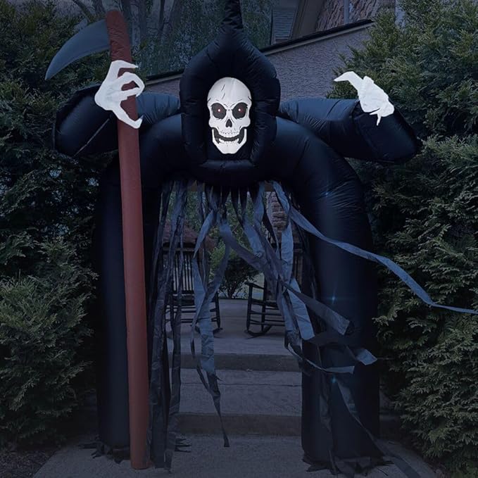 Haunted Hill Farm 10-Ft Tall Grim Reaper Arch Blow Up Inflatable Yard Decor with Lights and Music, Outdoor Halloween Inflatable Decorations for Lawn and Yard, Giant Spooky Outdoor Inflatables