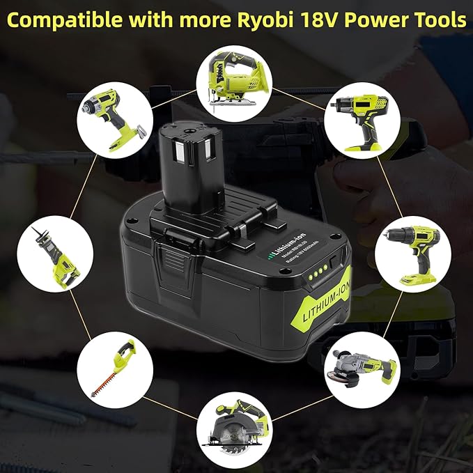 ARyee 18V Battery 6.0Ah 2-Pack, Replacement for Ryobi P107 P108 P109 Cordless Tools, Lithium-Ion Battery for Ryobi One+ 18V Power Tools