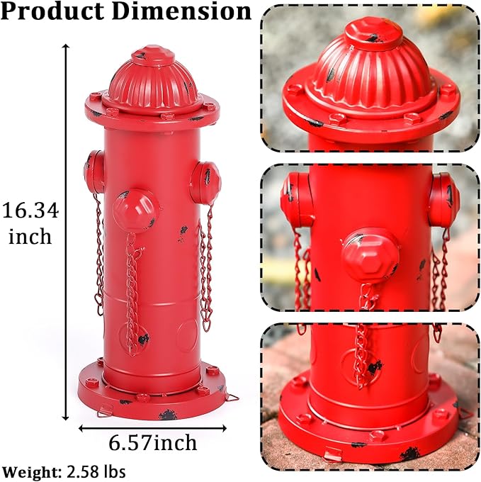 Fake Fire Hydrant for Dogs, 16.3" Red Metal Dog Pee Post with Stakes, Puppy Training Tool Indoor/Outdoor Garden Yard Statue