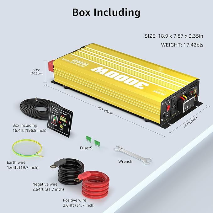 XWJNE 3000W Pure Sine Wave Power Inverter 12V DC to 120V AC Converter with LED Display and Remote Controller for Home, RV, Truck, Off-Grid Solar Power