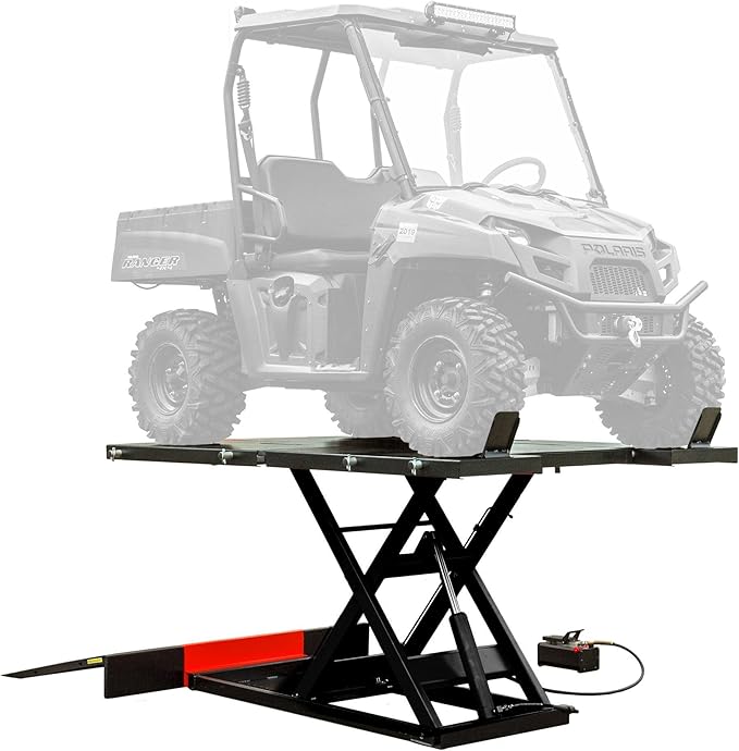 Black Widow Air Over Hydraulic UTV ATV Lift Table 2,500 lb. Maximum Capacity 64" Wide with Side Extensions