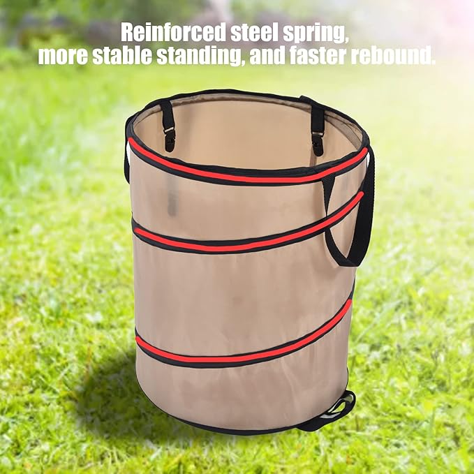 37.8L Collapsible Leaf Trash Can, Heavy Duty Lawn and Leaf Bag with Handle Locking Design Outdoor Leaf Bin for Yard Garden Camping Lightweight Foldable Trash Container