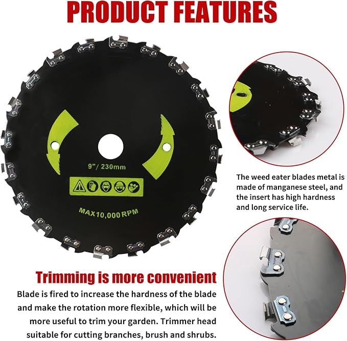9"x20T Brush Blades Carbon Steel Round Chainsaw, 10"x3T Cutter Weed Eater Blades, 10"x80T Carbide Tip Blades- Adapter Kit with 3 Round Files, Compatible With Trimmer Weed Eater Husqvarna Stihl Ego