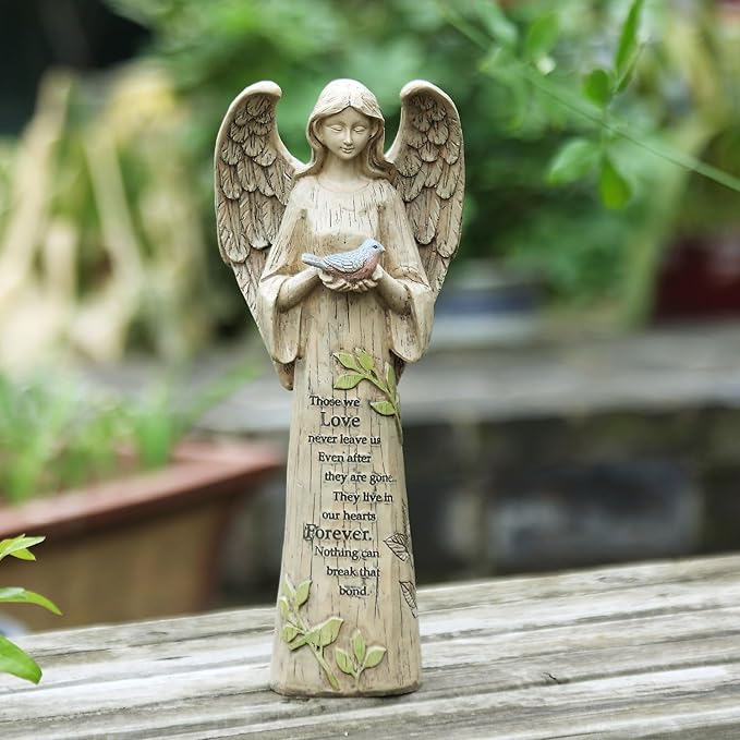 Angel Figurine Garden Angel Statues with Bird Statuary Decoration for Home, Yard & Patio