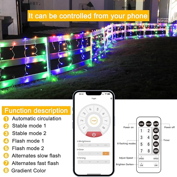 131ft Christmas Lights Outdoor, 1680 LED Waterproof 8 Modes String Light with App and Remote Control for Outside House Roof Decorations Indoor Decor-Multicolor