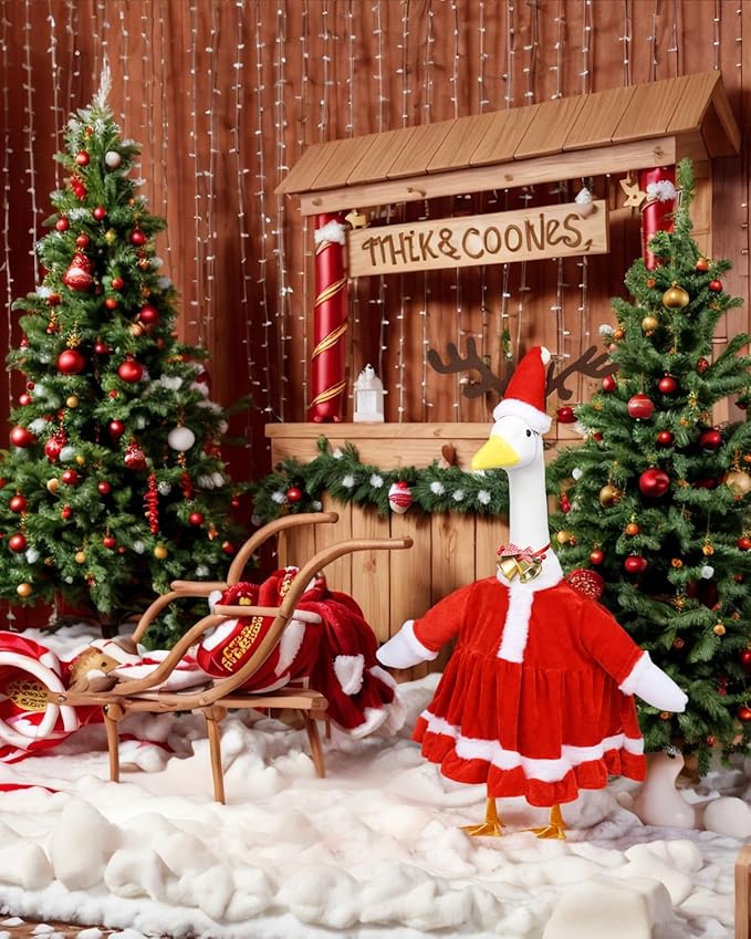 Christmas Porch Goose Outfits - Red Santa Claus Custome for 23 inch Porch Goose, Christmas Outdoor Decor for Lawn, Yard & Garden