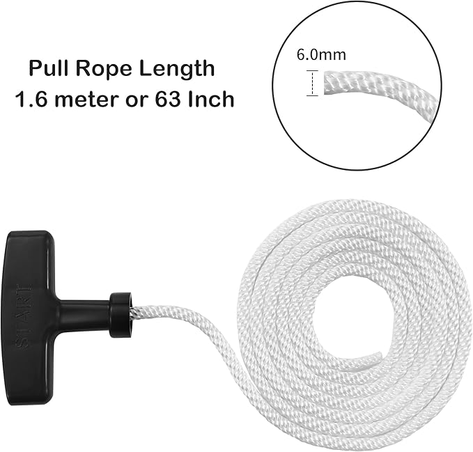 2-Pack Lawn Mower Pull Cord, 1.6m 6mm Recoil Starter Rope with Handles Fit for Honda Predator Champion Generac Small Engine Generator Trimmer Chain Saw Pressure Washer Snow Blower