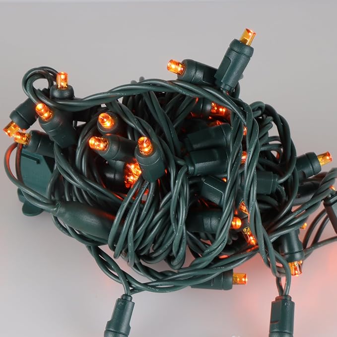 50 LED 5MM Orange Christmas Lights, 17FT Indoor/Outdoor String Light, Mini Lights for Garden, Patio, Christmas Trees - Green Wire, Commercial Grade, UL Listed