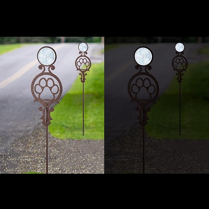 Touch of Class Pathways Reflective Driveway Marker Stake Set of Two for Outdoor Use | Paw Print Design | Personalized Tall Reflector Set of 2 | Weathered Bronze Durable Finish