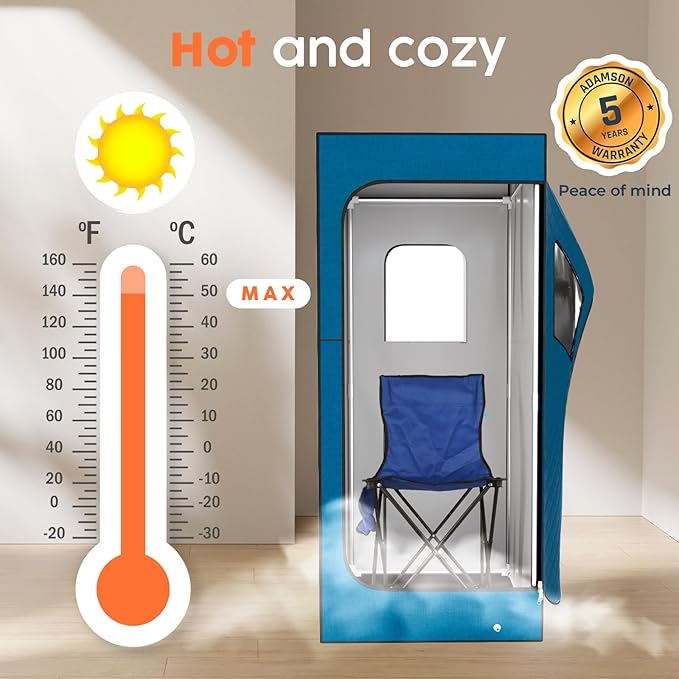 Adamson Full Size Portable Steam Sauna - Indoor Sauna Tent for Home Spa Relaxation - Boost Health and Recovery - 2.6L 1000W Steamer - Chair - Remote - Foot Massager - New - Nylon Blue