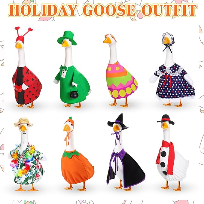 8 Set Seasonal Holiday Goose Outfits Fall Halloween Christmas Summer All Seasons Lawn Porch Goose Clothes Costume for 23" Cement Statue Garden Patio Outdoor Decoration(Classic Style)