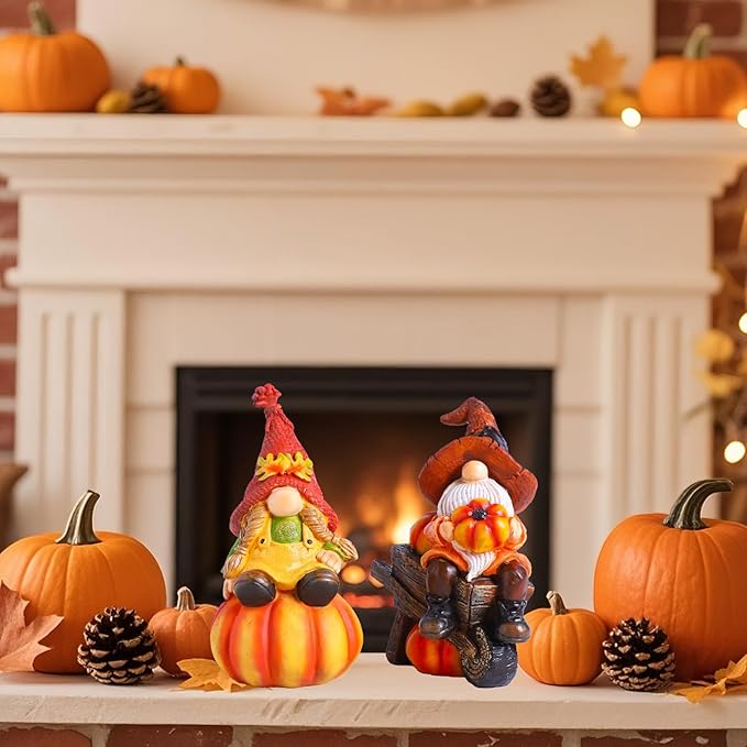 BUTILIVEEN Fall Gnomes Decorations for Home - 2PCS Autumn Harvest Garden Gnomes Statue Pumpkins Figurines, Thanksgiving Decor for Indoor & Outdoor, Resin, 7.5Inch
