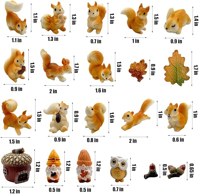 Miniature Squirrel Figurine, 21Pcs Mini Resin Squirrel Figures,Tiny Fall Forest Animals Figurines Fairy Garden Accessories for Outdoor Landscape Garden Lawn Pot DIY Cake Decorations