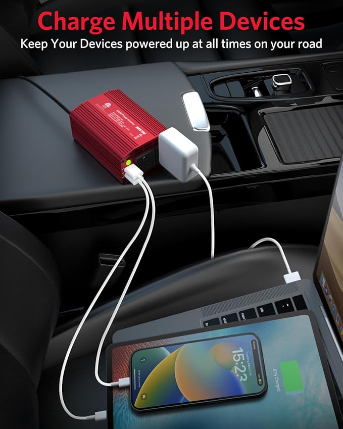 BESTEK 300W Car Power Inverter - DC 12V to 110V AC Car Inverter Converter with 4.8A Dual USB Charging Ports and Dual AC Outlets - Car Power Adapter for Laptop, CPAP Machine, Nebulizer, Breast Pump