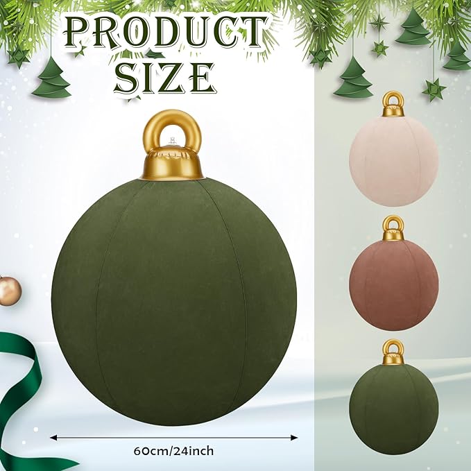 Jetec 3 Pcs 32 Inch Giant Velvet Christmas Inflatable Balls Ornament Flocked Xmas PVC Inflatable Flocked Ball Ornaments for Christmas Holiday Outdoor Blow up Yard Decor(Brown, Khaki, Green)