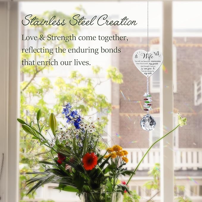 Memorial Crystal Suncatcher,Sympathy Gifts for Loss of Wife,Memorial Gifts for Loss of Wife,Hanging Crystals Ornament for Window Rainbow Maker Prisms Home Decor Gift