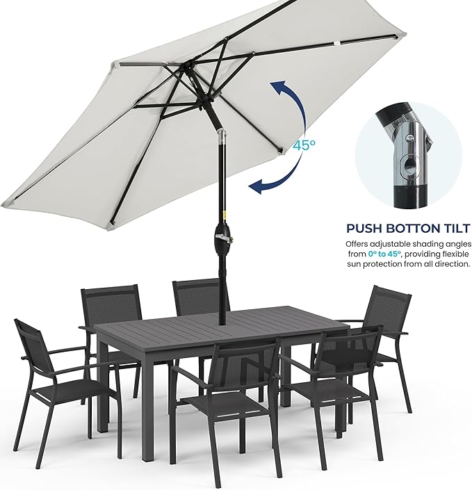 SUNVIVI OUTDOOR Outdoor Patio Umbrella, Patio Umbrella, Market Umbrella, Large Outdoor Umbrella, Metal Pole Umbrella with Push Button Tilt and Crank, Polyester Canopy
