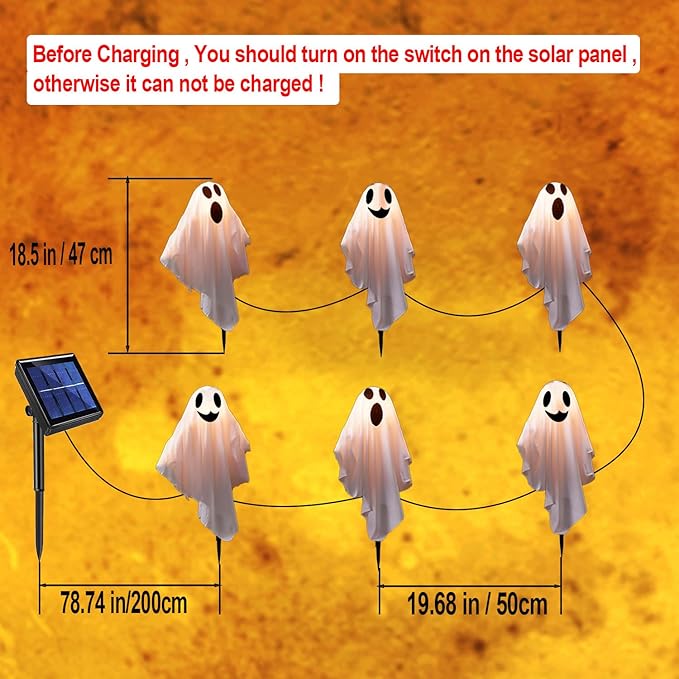 Halloween Ghost Pathway Lights with Stakes, 6PCS Solar Light Ghost Decorations, Waterproof Outdoor Lights for Yard, Lawn, Driveway, Halloween Decor (White)