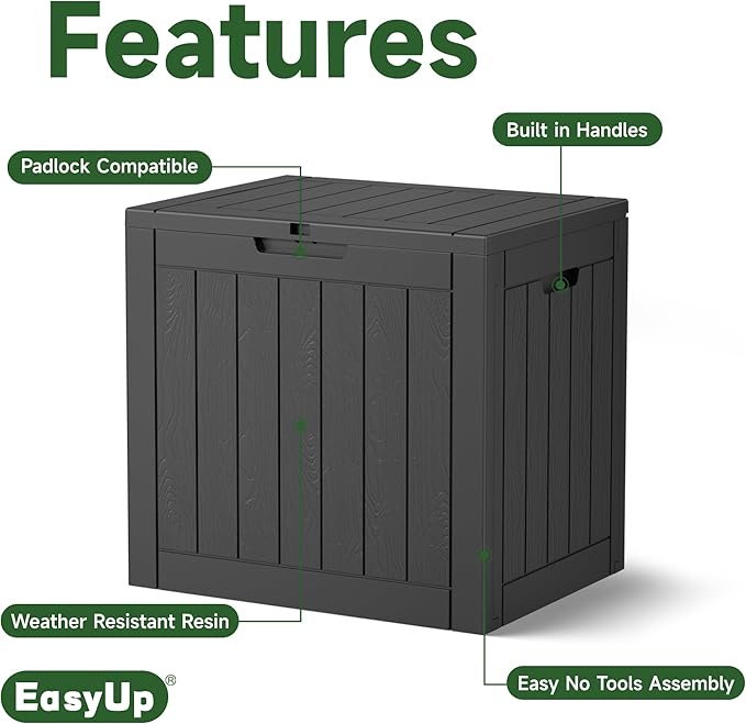 EasyUp 32 Gallon Resin Deck Box Waterproof, UV Resistant Outdoor Storage Box for Delivery, Porch, Patio and Garden, Stripe Black