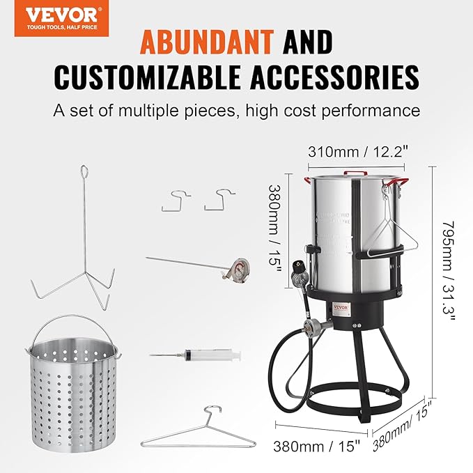 VEVOR Seafood Boiling Kit & Turkey Fryer, 30-qt Boiler Steamer Cooker Set, Outdoor Aluminum Frying Pot, 54,000 BTU Burner Propane Gas Boiler, Gifts for Thanksgiving Day