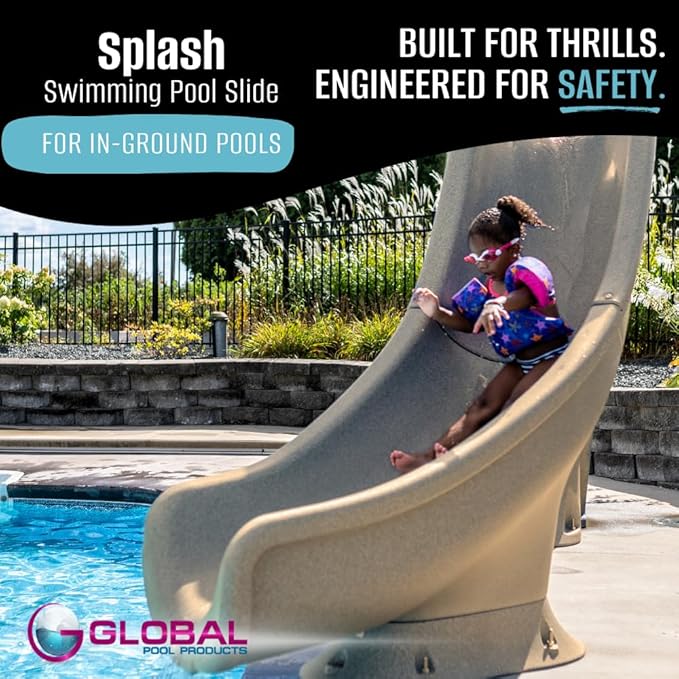 Global Pool Products Splash Inground Swimming Pool Water Slide Deck Mounted Right Curve Turn Sand GPPSSP-Sand-R
